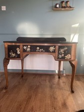 French Louis Dressing Table Writing Desk Black Solid Wood Antique Floral