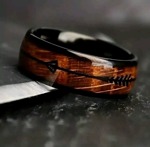 Mens wood inlay ring arrow - mens,