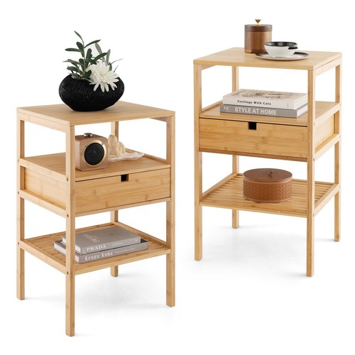 2pcs bamboo nightstand bedside - bamboo,