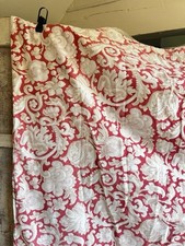 Vintage Floral Fabric, Red & Pink Cotton Cretonne. French Textile Furnishings