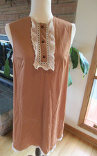 Vintage Vanity Fair Nightgown Lingerie Nightie  Brown Lace Trim Small