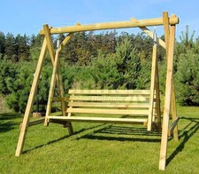 Wooden Swing Seat Bench With Support Stand- 3 Seat Chunky Pressure Treated Frame