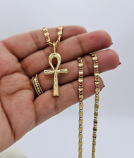 Gold Ankh Necklace, 3mm Rope