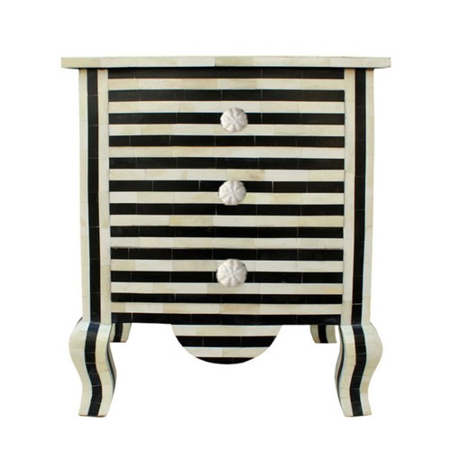 Black bone inlay nightstand - black,