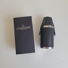 Vintage Livingstone London Black Leather And Steel Hunter Flask 