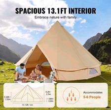 SucceBuy Canvas Bell Tent 4 Seasons 4 M/13.12 Ft Yurt Tent with Bag 6 Person New