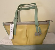 Radley Butter and Green Leather Double Handle Handbag. BNWT & dust cover. 