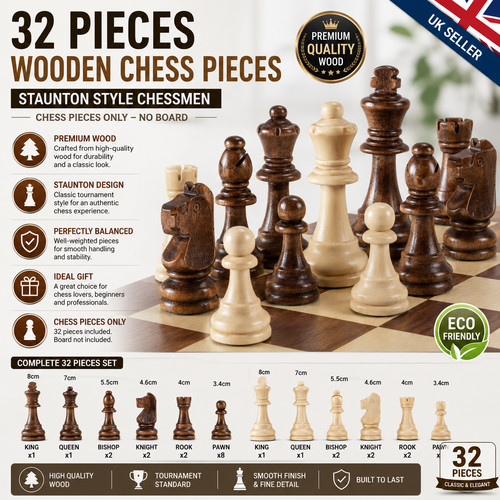 32pcs wooden staunton chess - staunton,