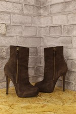 BROWN NUBUCK LEATHER HIGH HEEL PLEASER ANKLE BOOTS SIZE 3 / 36 TOPSHOP GOOD USED