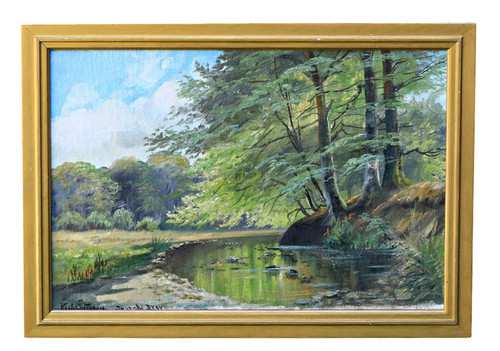 Framed signed petersen oil - signed,