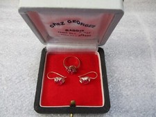 VTG RUSSIAN HAMMER/SICKLE RUBY RING+EARRINGS 10K-21K YELLOW/ROSE GOLD-6.75- READ