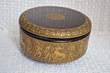 Antique MOSER KARLSBAD Amethyst Glass trinket box Oroplastique frieze - Signed