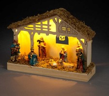 Snowtime Wooden Christmas Lit Nativity Scene 19cm - Battery Operated