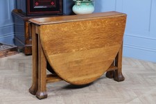 Original Antique Art Deco Slim Solid Tiger Oak Drop Leaf Gate Leg Dining Table