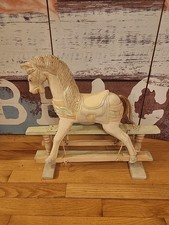 Vintage Wooden Carousel Rocking Horse Painted In Pastel Colors