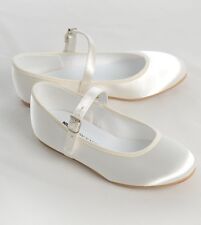 NEW Satin Bar Flower Girl,Bridesmaids,Communion Shoes - White or Ivory-All Sizes