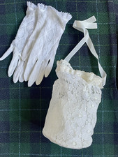 VTG Girls White Lace Gloves & Bag Holy Communion Flower Girl Bridesmaid |