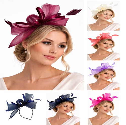 Flower feather hair hat - feather,