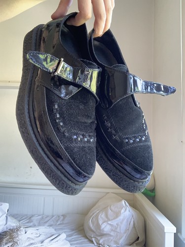 Goth black patent and suede