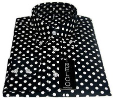 Relco Polka Dot Shirt Long Sleeve Mod Vintage Retro 60s Spot Pin Black Mens