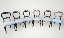 Set of 6 Victorian Balloon Back Dining Chairs – Mahogany, Newly Upholstered