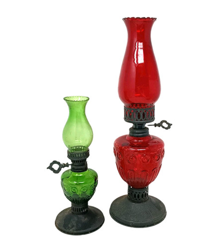 Vintage oil lamp pair - lamp, red