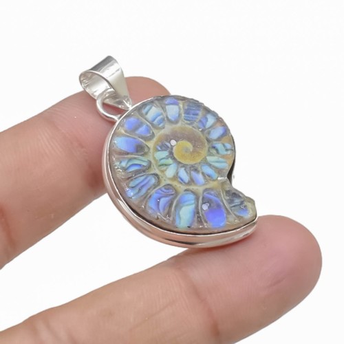 Ammonite fossil gemstone - gemstone, 925