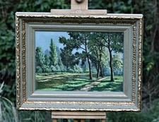 Landscape With River And Trees - Antique Oil On Board Painting, Signed A.ROZA