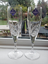 TWO EDINBURGH CRYSTAL GLASS BROUGHTON PATTERN CHAMPAGNE FLUTES 7 7/8 INCH