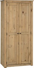 Pine Natural Waxed 2 Door Wardrobe W80cm x D50cm x H175cm PAM
