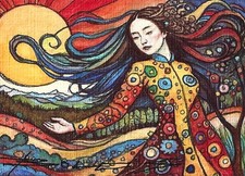 ORIGINAL Hand Painted Pen and Watercolor (ACEO) Flowing Spirit of Sun and Earth