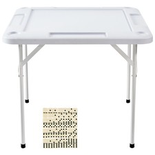Mahjong Table 4 Player Folding Card Table & 4 Cup Holders Chip Trays White
