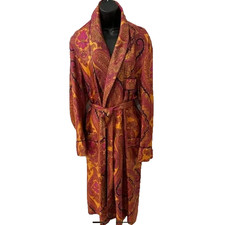 New & Lingwood | 100% Silk | Unlined Dressing Gown Robe | Orange Pink | LARGE L