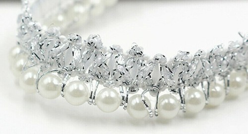 Pearl beaded lace trim ribbon - lace,
