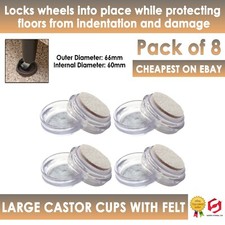 FELT FURNITURE CASTOR CUPS LARGE CLEAR Floor Chair Protectors Padded Caster 8pk