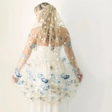 Floral Embroidered veil Blue