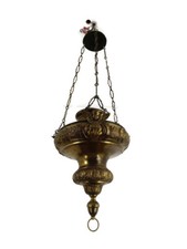 Antique French Brass  neo gothic Sanctuary lamp Church Ornate HTF 