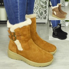 Winter Boots Shoes Warm Fleece Lined Comfy Ladies Buckle Snow Casual Womens Size