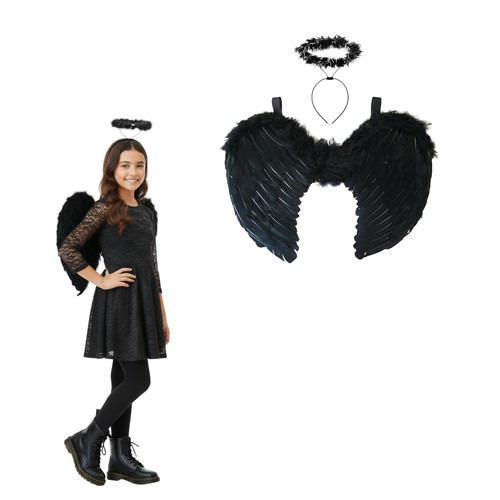 Black angel fairy wings halo - black,