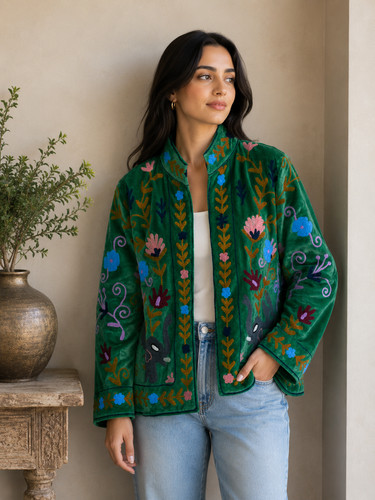 Handmade green velvet suzani - handmade,