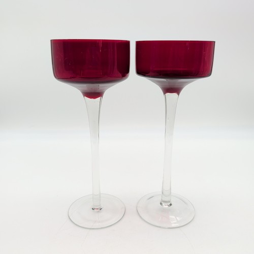 Red glass candle holder - candle, x2