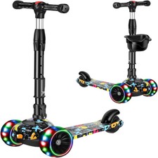  Kids Scooter Child Kick Flashing LED Light Up 3 Wheel Push Adjustable 