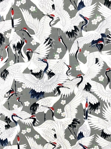 Japanese cranes fabric - ,, grey