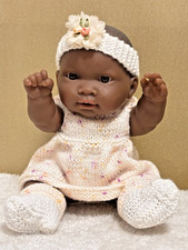 14" Berenguer Black Doll (Preloved), New Apricot Outfit & Adoption Certificate 