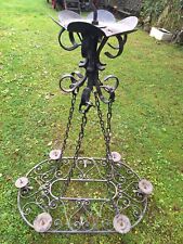 Large Vintage Wrought Iron Oval Hanging Chandelier Candle Holder & Chains 