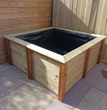 Large Square Raised Pond w/ Seat Top Wooden Water Feature 150x150x66cm Ready2Use