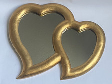 Vintage Gold Tone Distressed Frame Double Heart Shaped Wall Mirror