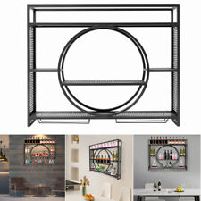 Wine Rack Wall Mounted Iron,Wine Shelf w/Bottle Stemware Glass Holder Industrial