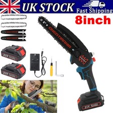 8 inch 21V Electric Cordless Chainsaw Handheld Saw Wood Pruning Cut W/2 Battery
