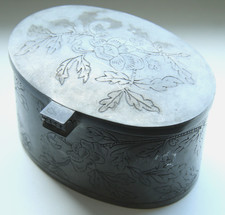 Vintage German Hand Carved Petwer Zinn Kurtz Stuttgart Oval Jewelry Box